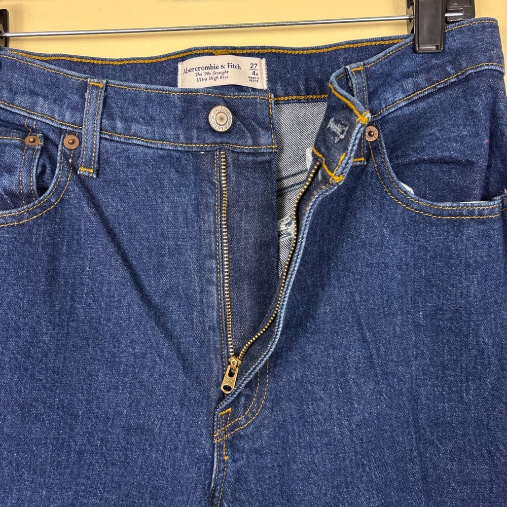ABERCROMBIE & FITCH Curve High Rise 90s Straight Jeans Dark Marble Women Size 27 - Picture 8 of 15